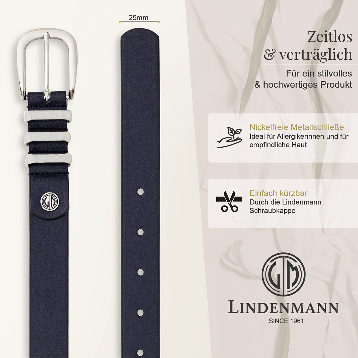 LINDENMANN Klassischer Damengürtel aus 100% Echtleder marine