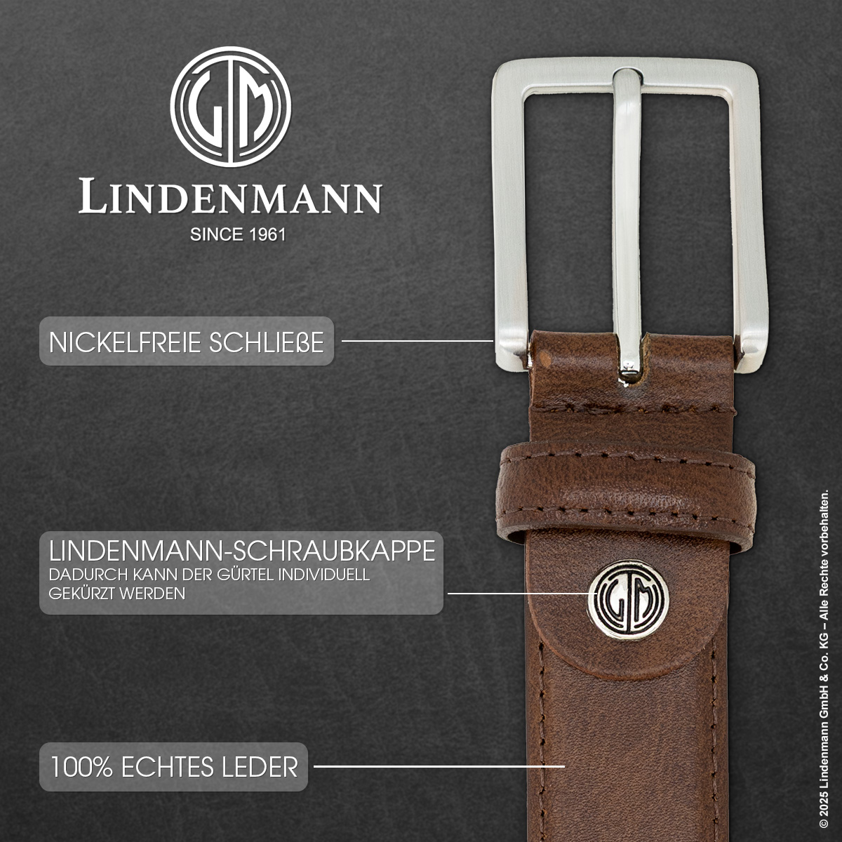 LINDENMANN Herrengürtel Leder mogano
