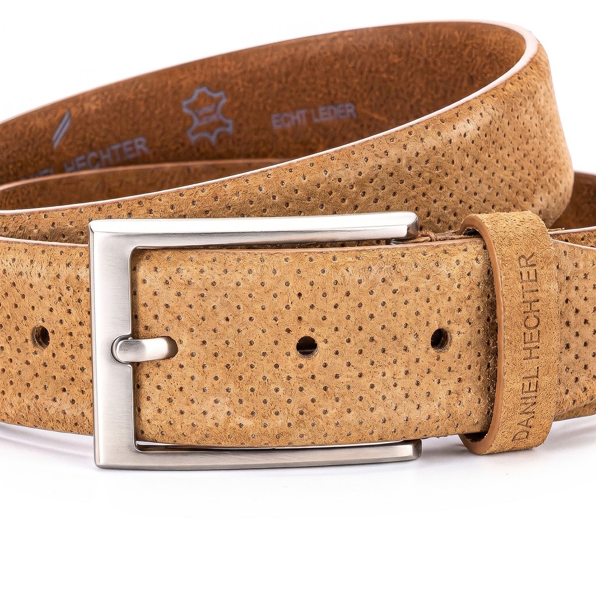 DANIEL HECHTER Herren smart casual 100% echtes Veloursledergürtel cognac