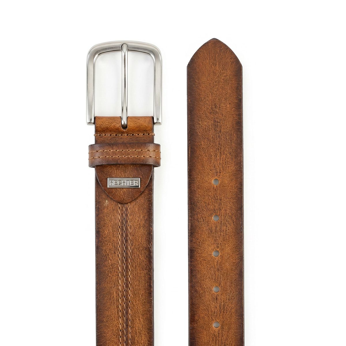 Ledergbelt, braun,  stitching, Schnalle, verstellbar, HECHTER Paris Herren Casual 100% Echtledergürtel cognac