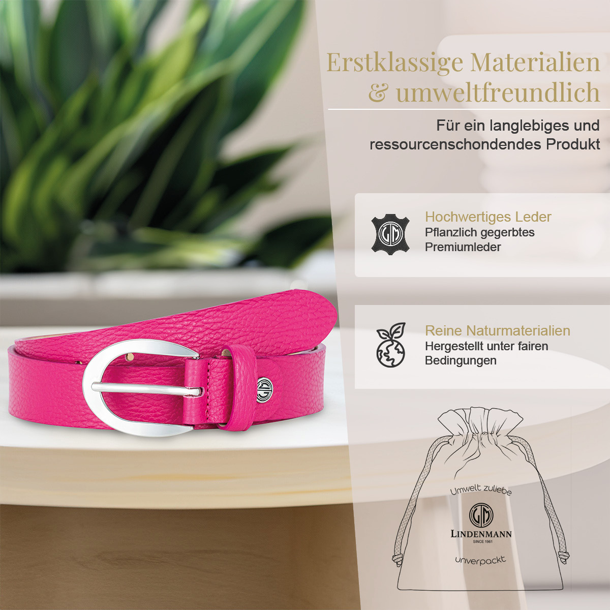 LINDENMANN Klassischer Damengürtel aus 100% Echtleder pink