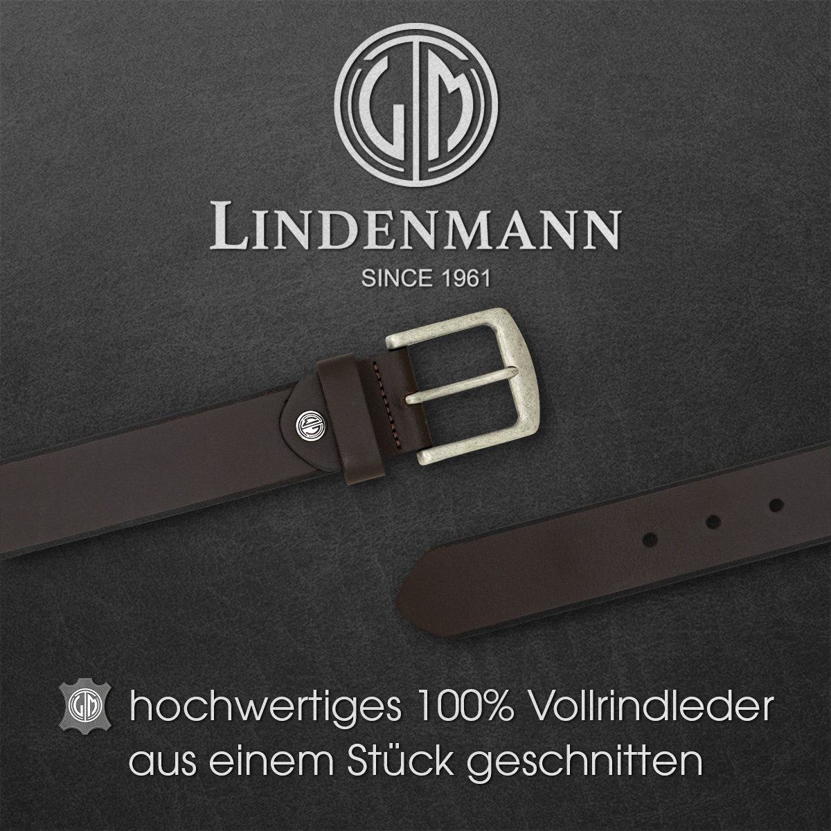 LINDENMANN Herren Vollrindledergürtel passend zu Jeanshosen im Casual-Style in dunkelbraun