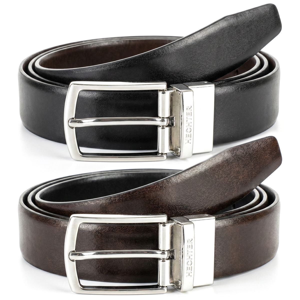 G&uuml;rtel, Leder, Schwarz, Silber, Schlie&szlig;e, HECHTER Paris Herren Wendegürtel aus 100% Echtleder schwarz/dunkelbraun