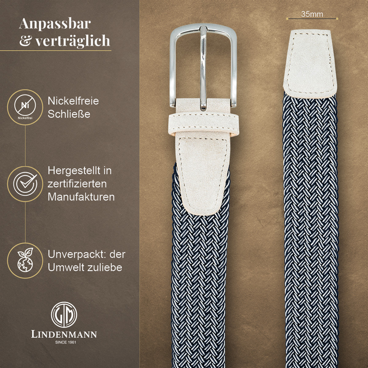 LINDENMANN Textilflechtgürtel Herrengürtel Marineblau