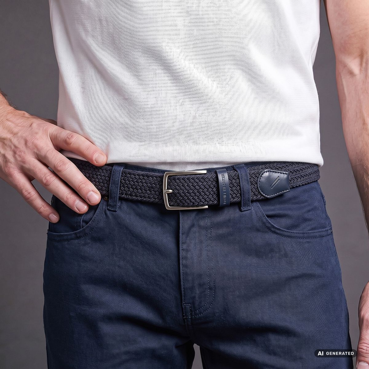 DANIEL HECHTER Herren Textil-Flechtgürtel mit 100% Echtlederenden marine