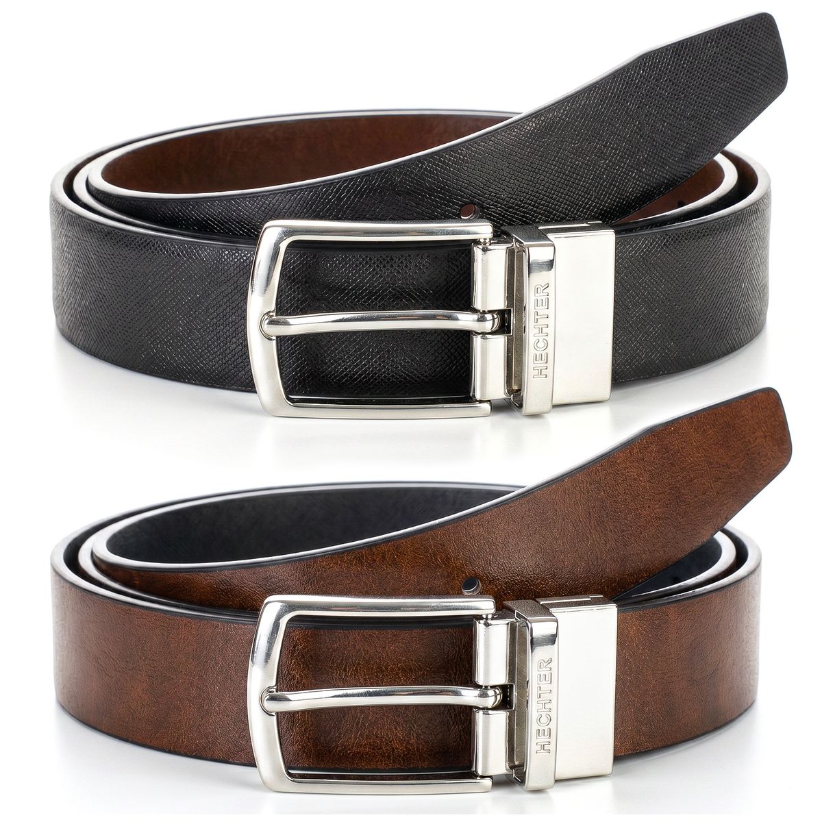 Gürtel, Leder, Schwarz, Braun, Gürtelschnalle, HECHTER Paris Herren Wendegürtel aus 100% Echtleder schwarz/cognac