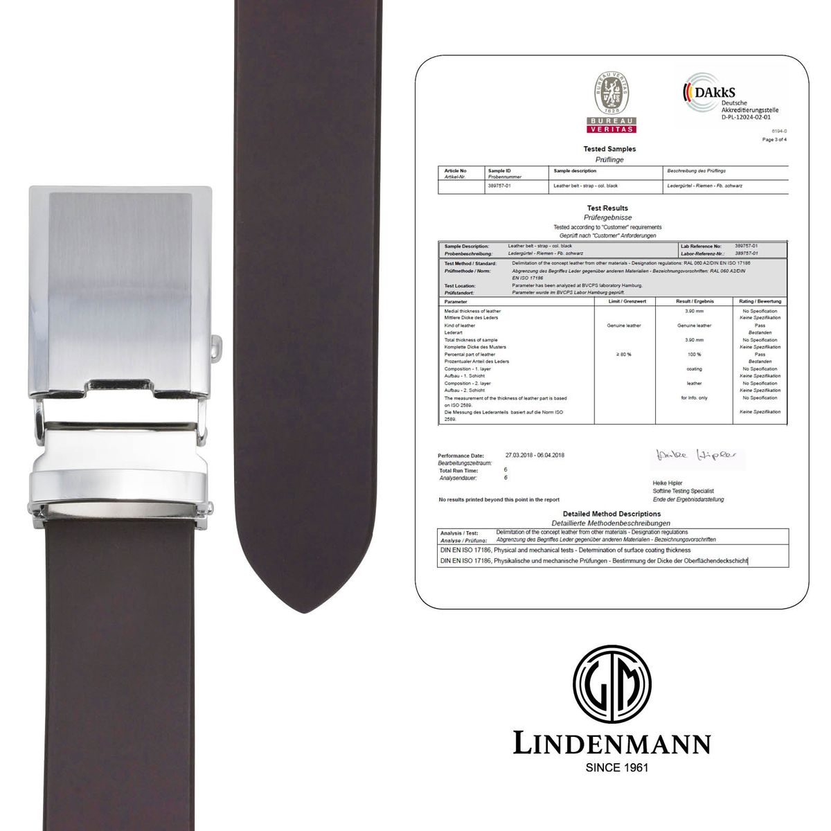 LINDENMANN Leder-Gürtel Automatik 32 mm Rindleder braun