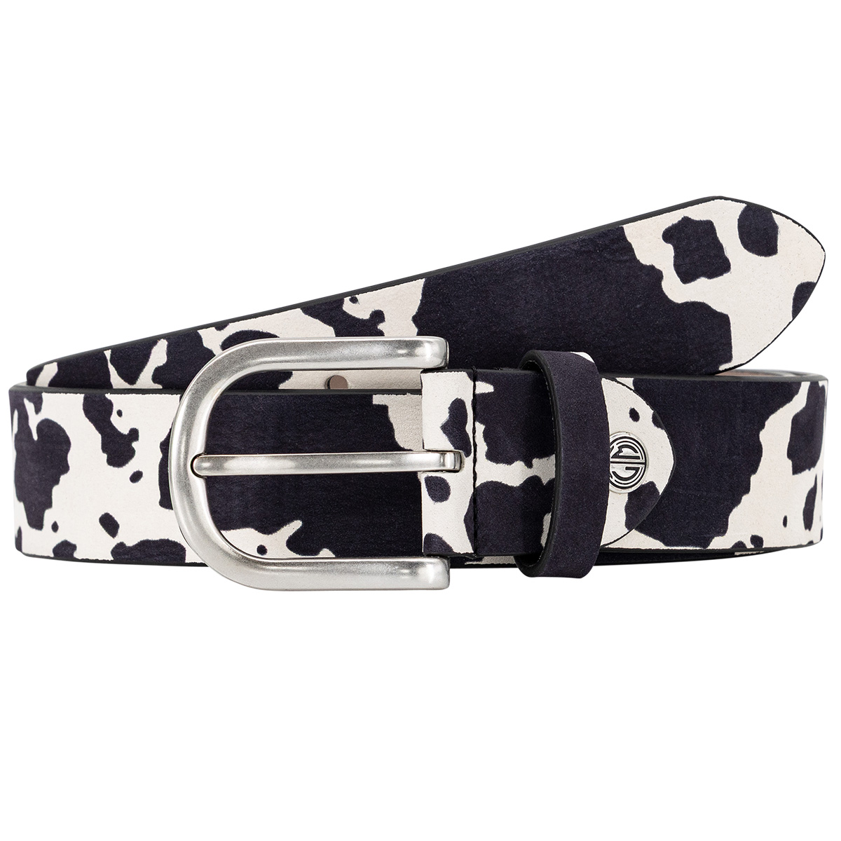 Gürtel, Leoparden Muster, Schwarz-Weiß, Ledergürtel, Metall Schnalle, LINDENMANN Damen Echtledergürtel schwarz weiß