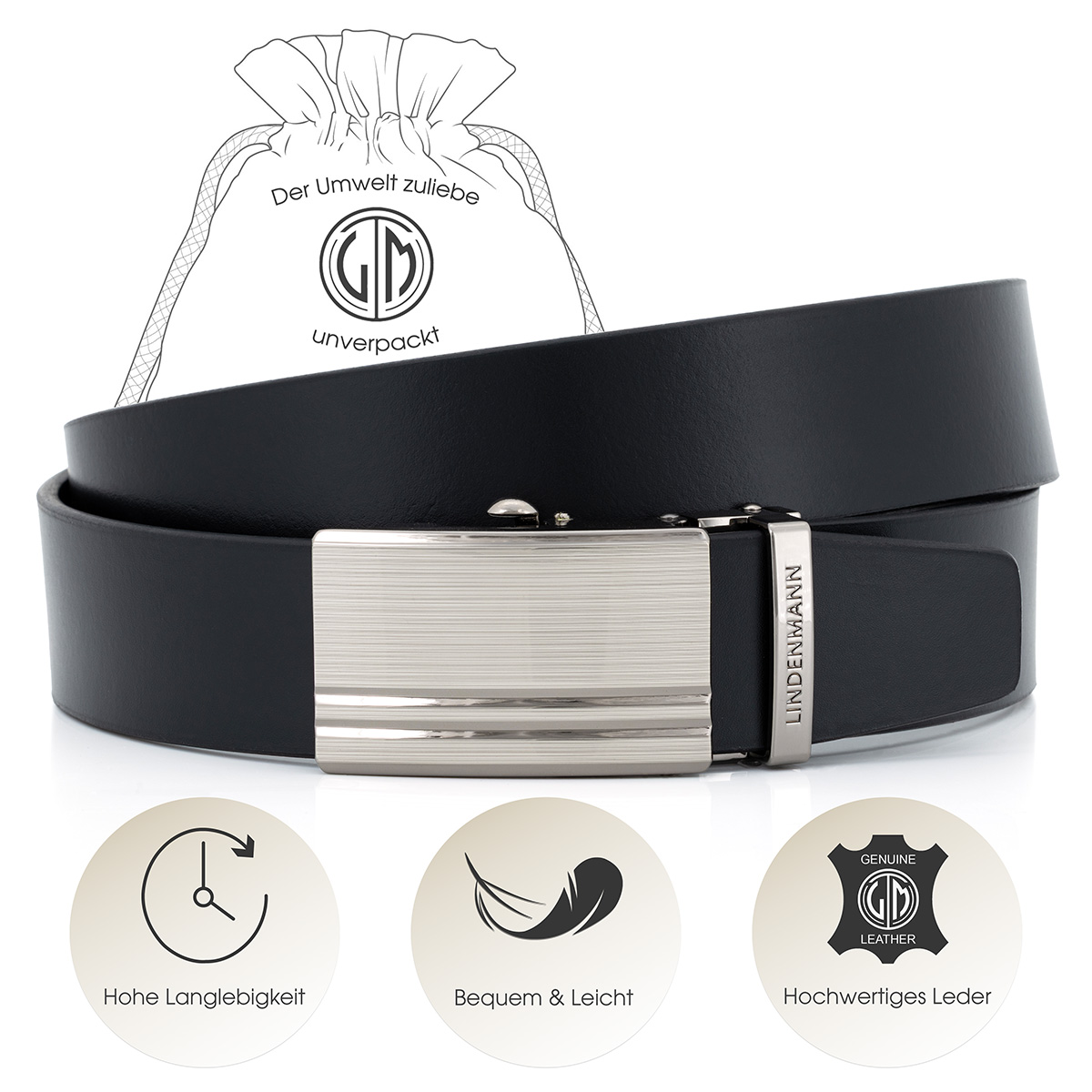 LINDENMANN Ledergürtel Automatikgürtel Herren schwarz