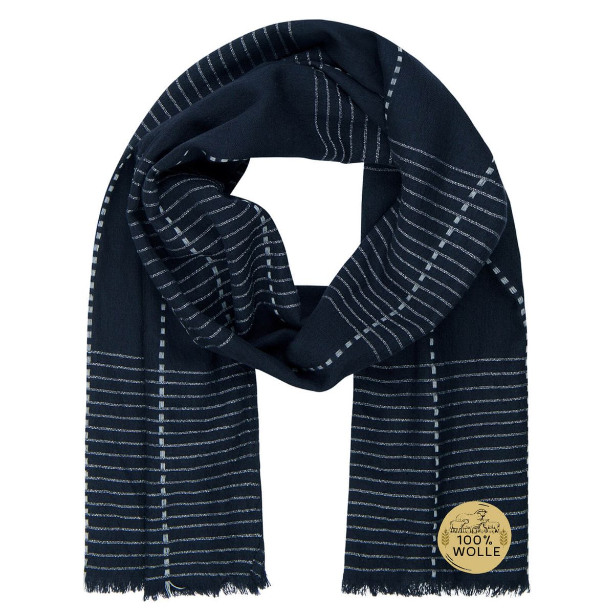 Schal, Navy, gestreift, Fransen, Wolle, Herren Schal blau