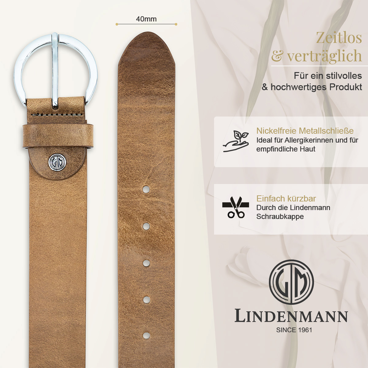 LINDENMANN Vollrindleder Damengürtel taupe LINDENMANN Vollrindledergürtel Damen taupe