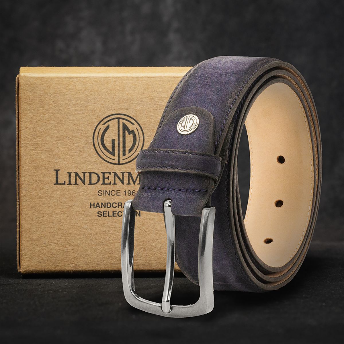 LINDENMANN Herren Ledergürtel Handmade blau