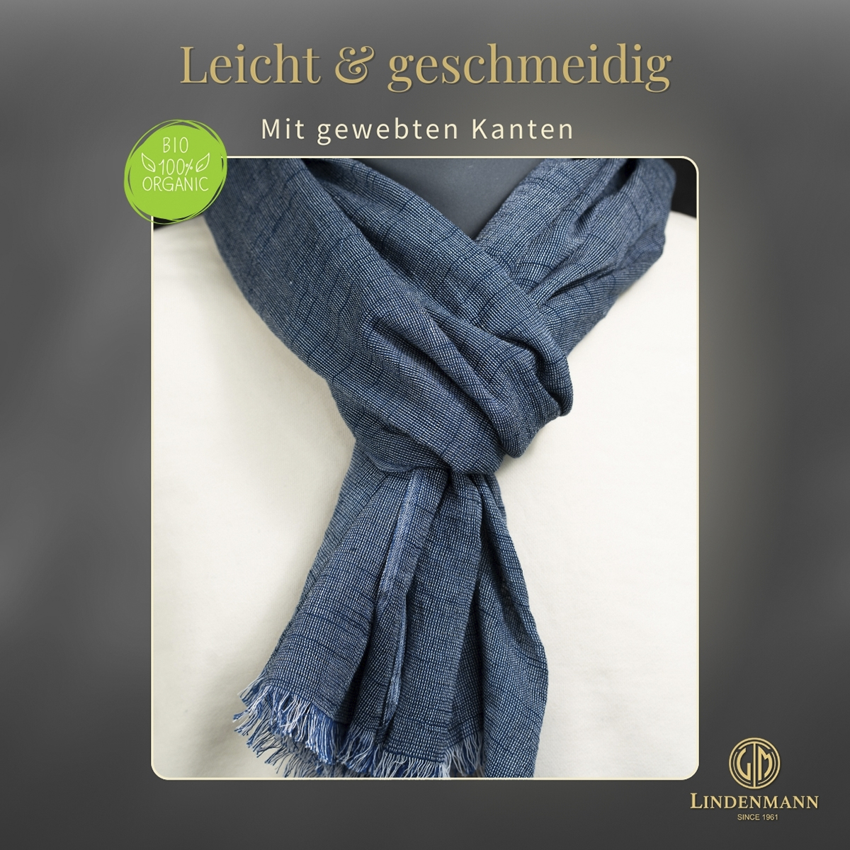 Herren Schal blau 100% BIO-Baumwolle