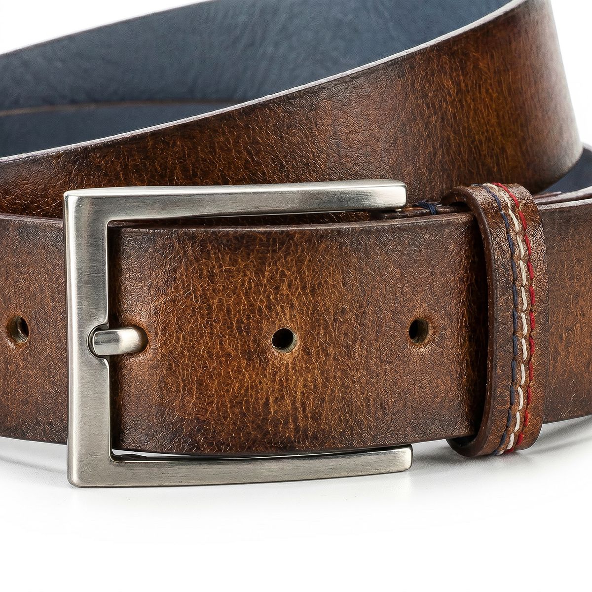 Gürtel, braun, Leder, Metallöse, Nähte, HECHTER Paris Herren klassischer 100% Echtledergürtel cognac