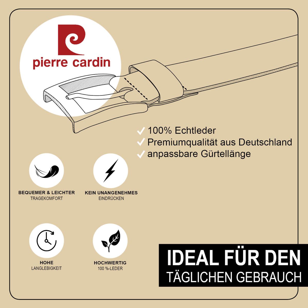 Pierre Cardin 40 mm Vollrindleder dunkelbraun