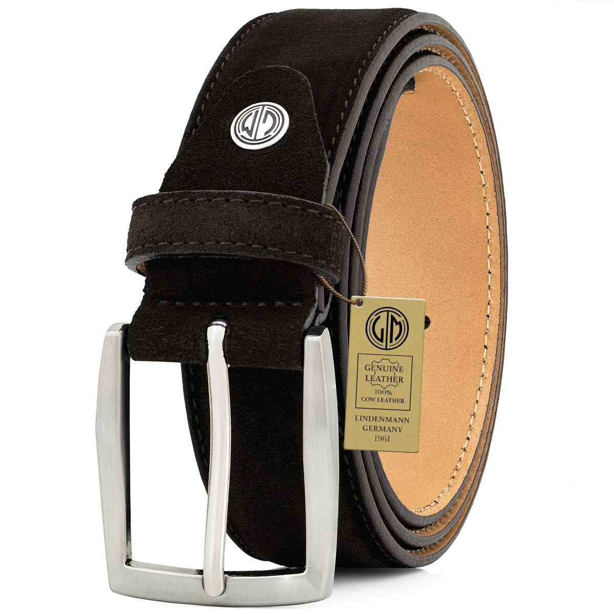 LINDENMANN Herrengürtel Veloursleder schokoladenbraun