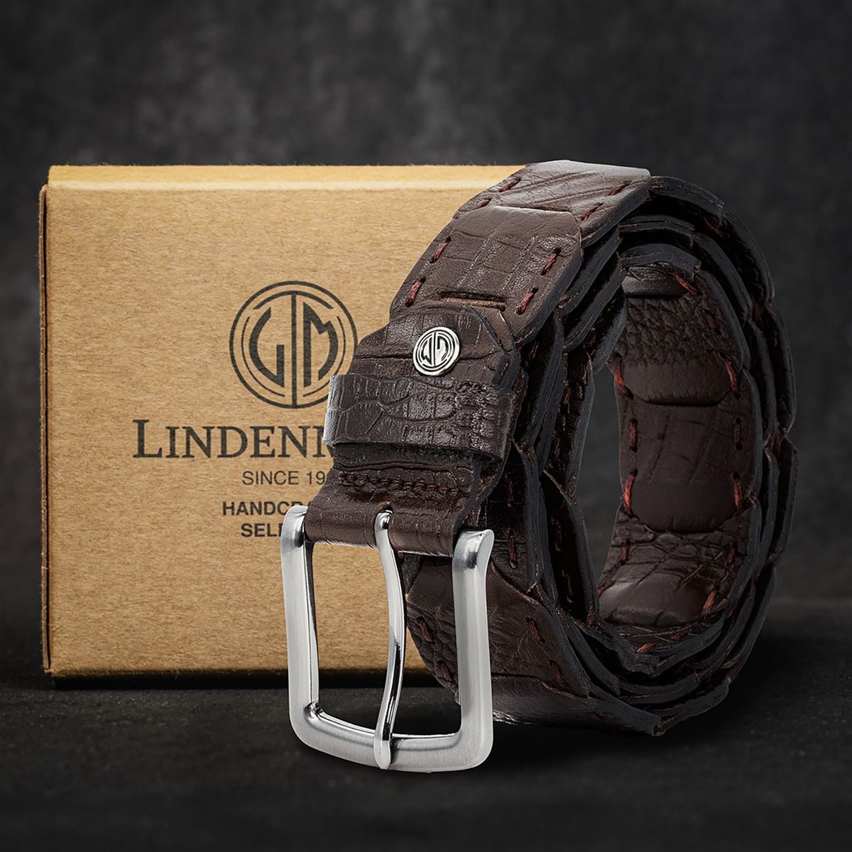 LINDENMANN Herren Ledergürtel Handmade braun