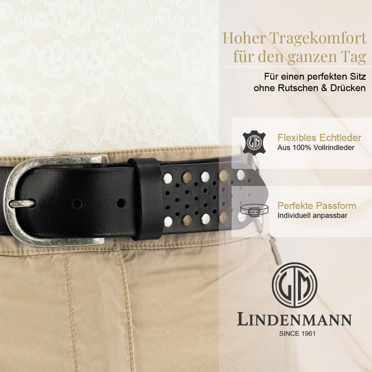 LINDENMANN Vollrindsleder Damengürtel Anthrazit