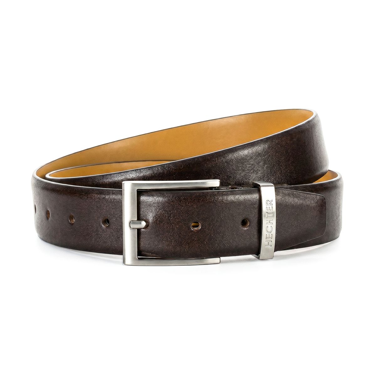 Gürtel, Leder, Braun, Metallverschluss, Breiter Gürtel, HECHTER Paris Herren klassischer, eleganter 100% Echtledergürtel dunkelbraun