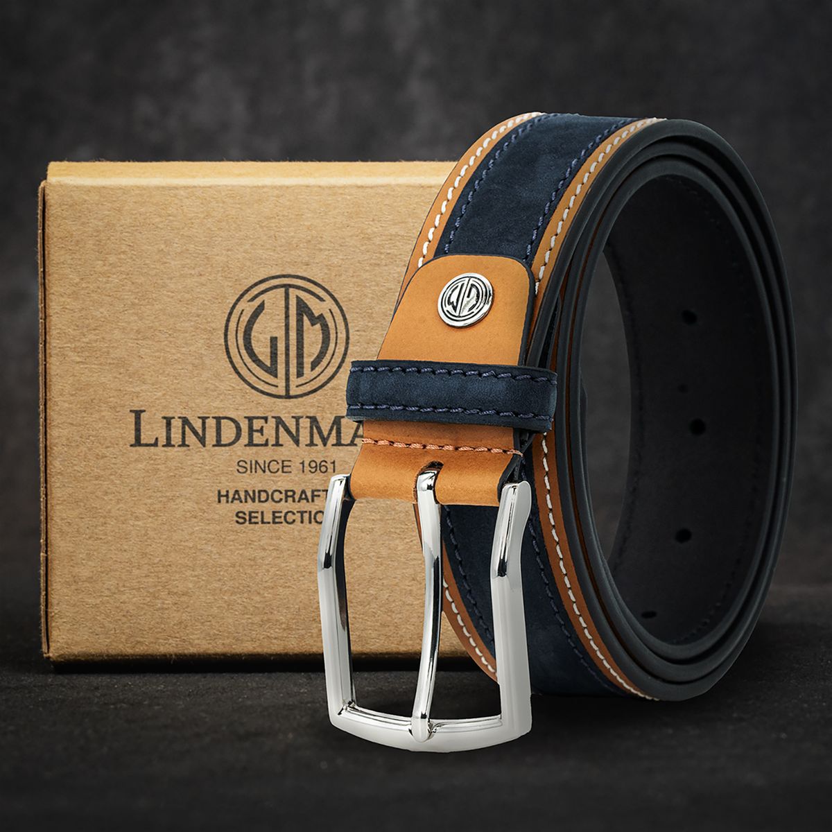 LINDENMANN Premium Ledergürtel blau