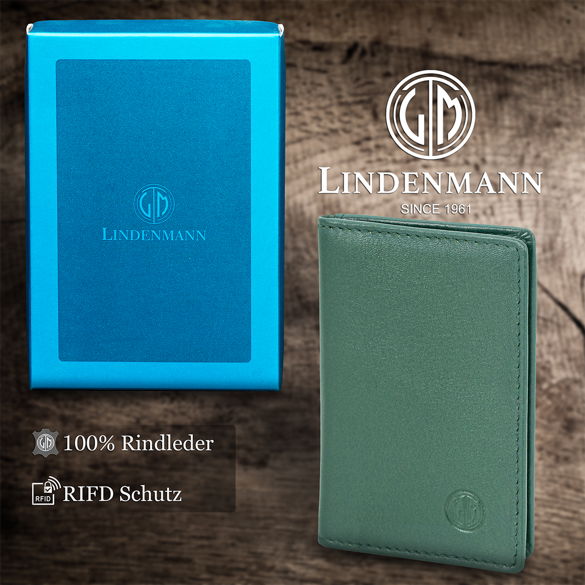 LINDENMANN Leder-Cardholder grün blau