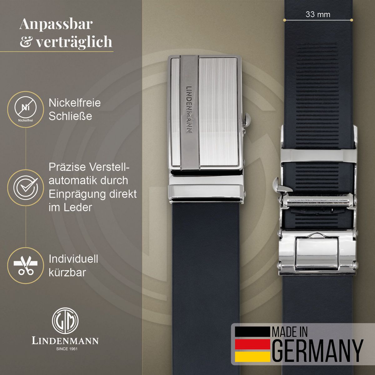 LINDENMANN Ledergürtel Automatikgürtel Herren schwarz
