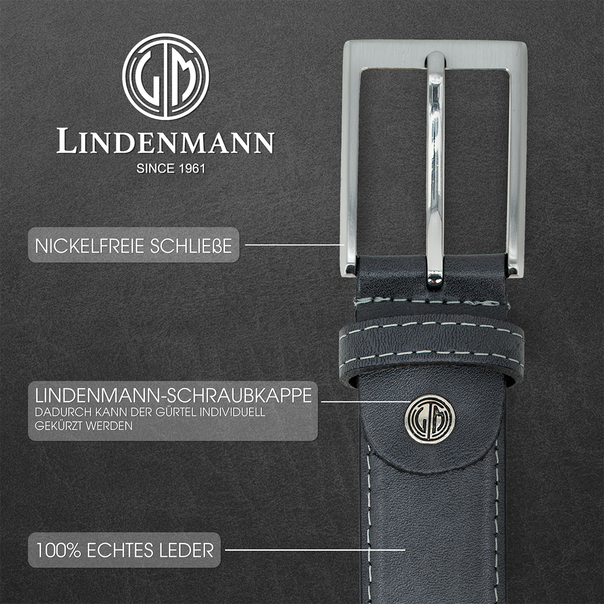 LINDENMANN Ledergürtel Herren grau