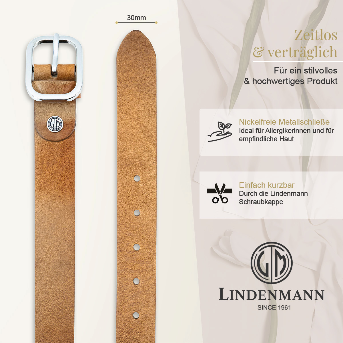 LINDENMANN Vollrindledergürtel Damen Taupe