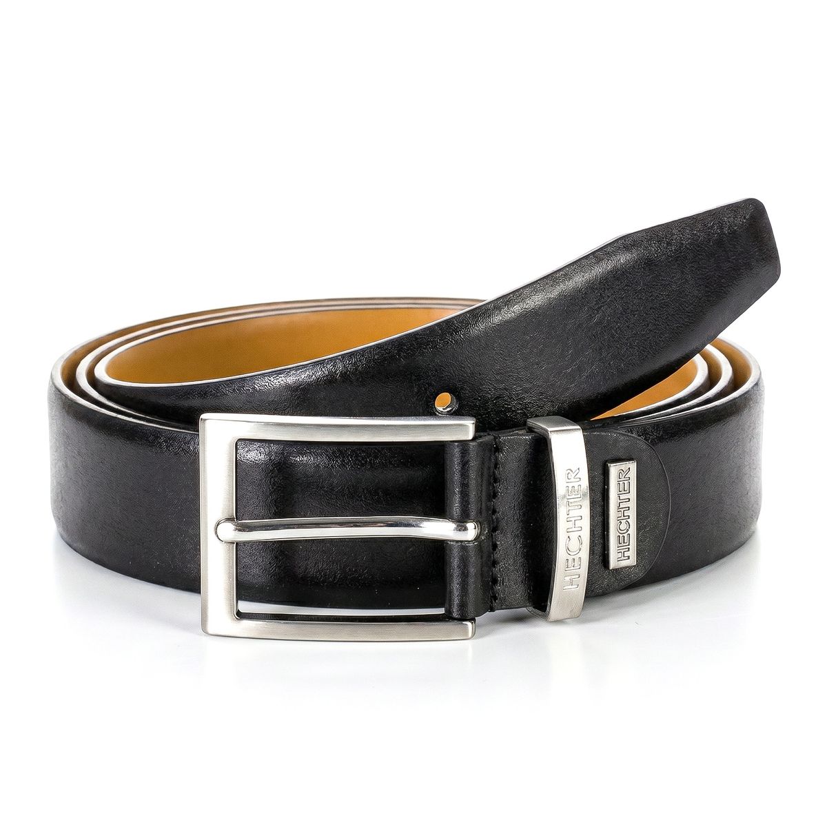 Gürtel, Schwarz, Leder, Metall-Schließe, Herrengürtel, HECHTER Paris Herren klassischer, eleganter 100% Echtledergürtel schwarz