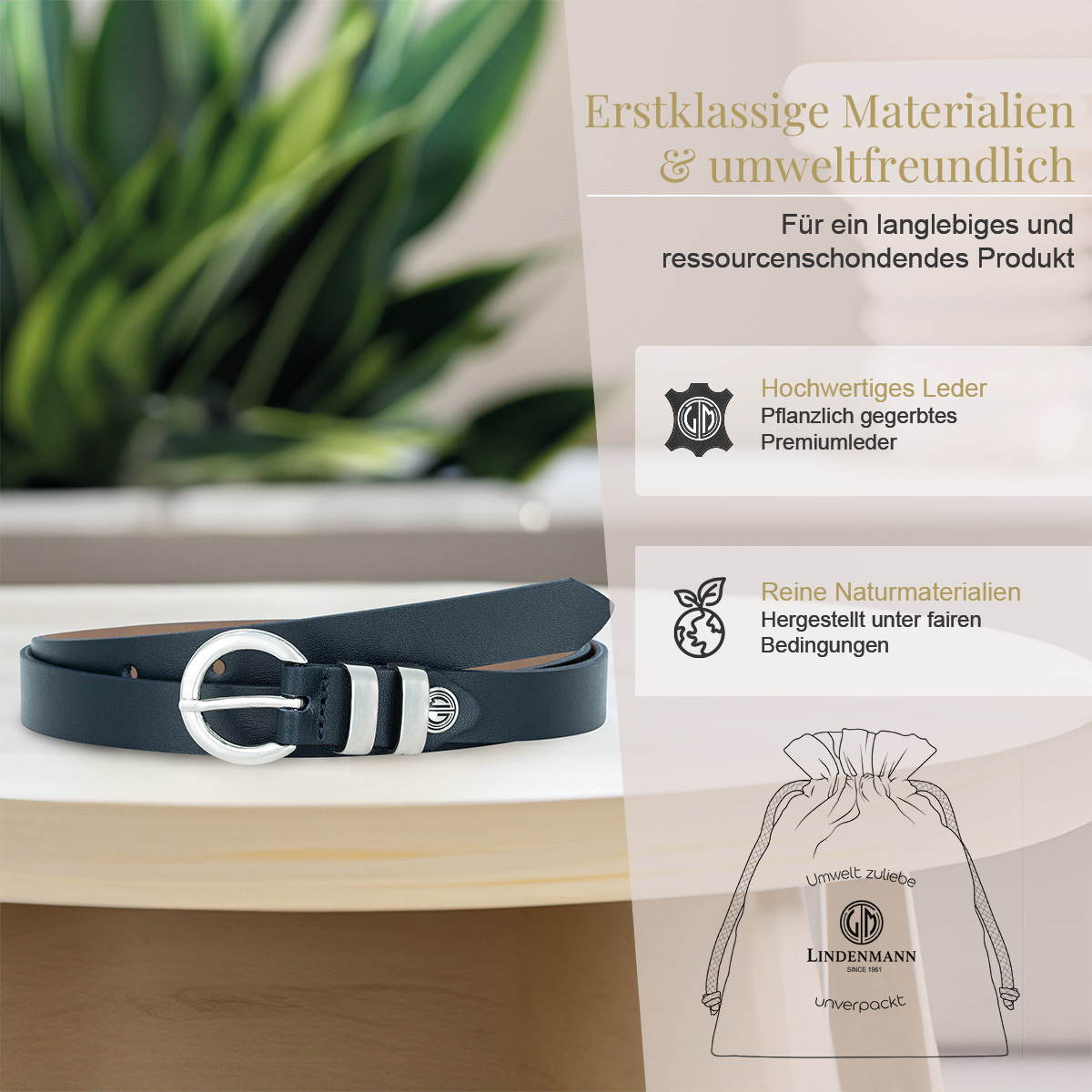 LINDENMANN Nappa Vollrindleder Damengürtel Marine