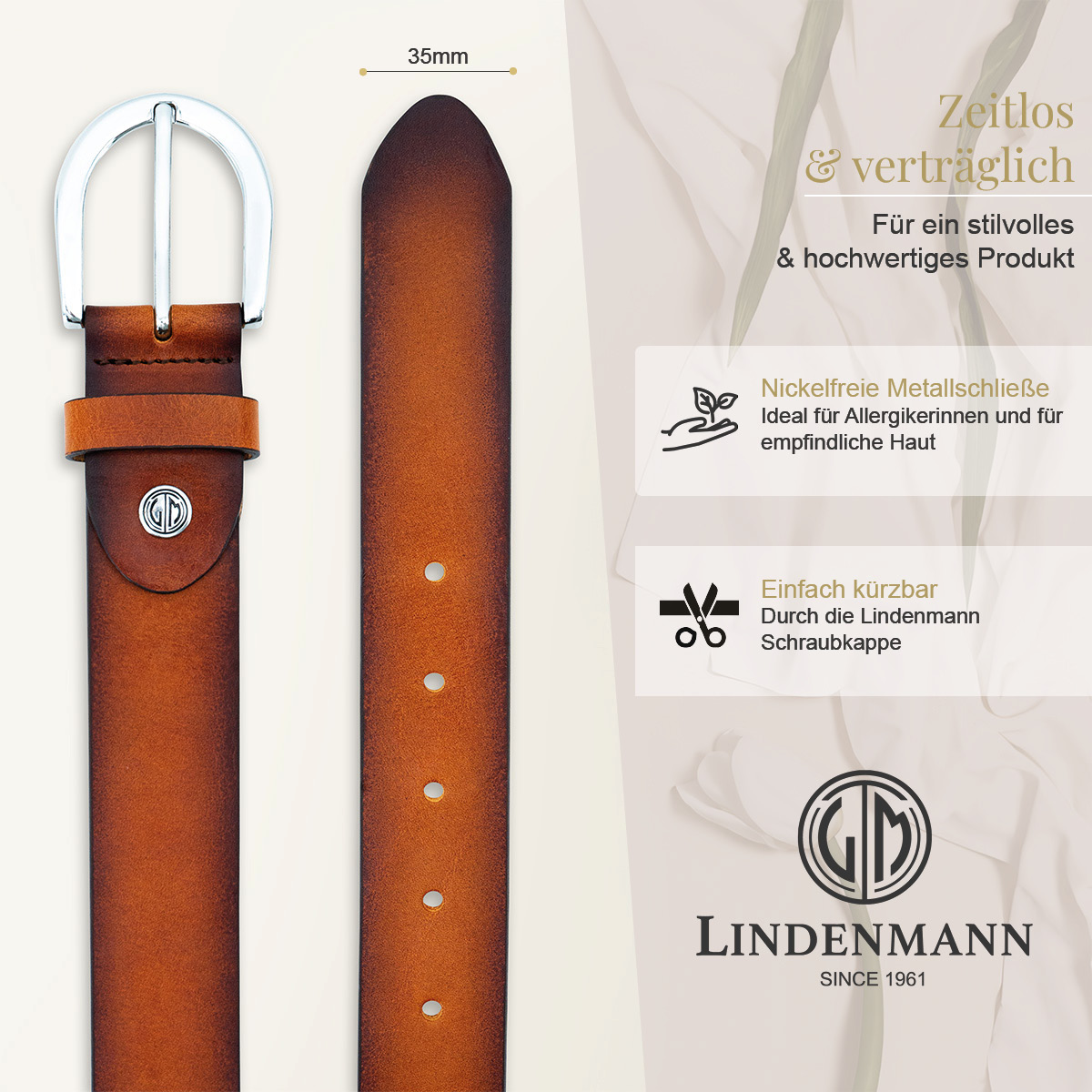 LINDENMANN Rindledergürtel Damen Cognac