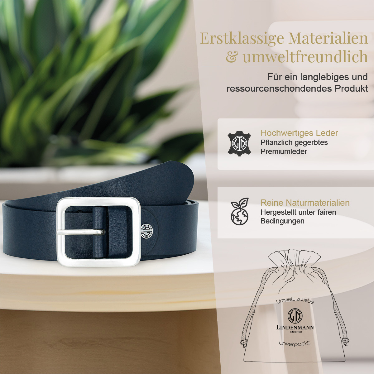 LINDENMANN Rindleder Damengürtel Marine