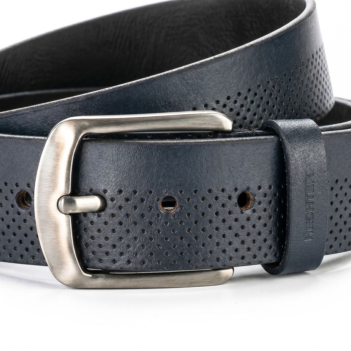 Gürtel, Ledergürtel, Perforiert, Metall Schnalle, Dunkelblau, HECHTER Paris Herren Casual Echtledergürtel marine