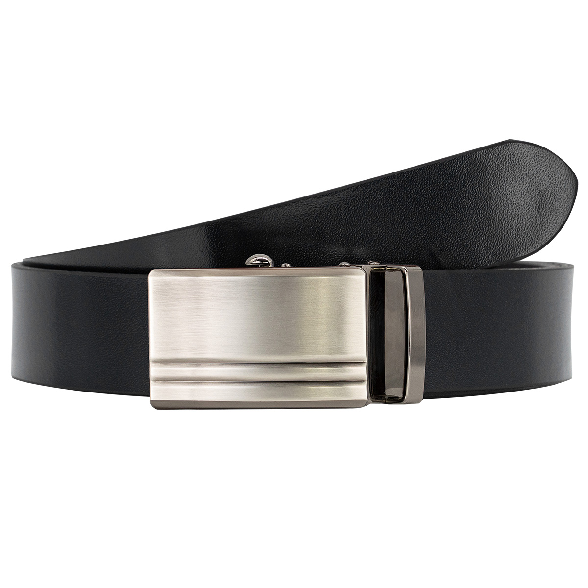 Ledergürtel, Gürtel, schwarz, Metall-Schließe, Glatter Stil, LINDENMANN klassischer Herren Automatikgürtel aus 100% Echtleder schwarz