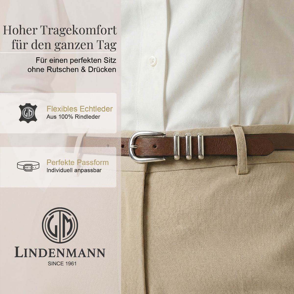 LINDENMANN Klassischer Damengürtel aus 100% Echtleder dunkelbraun