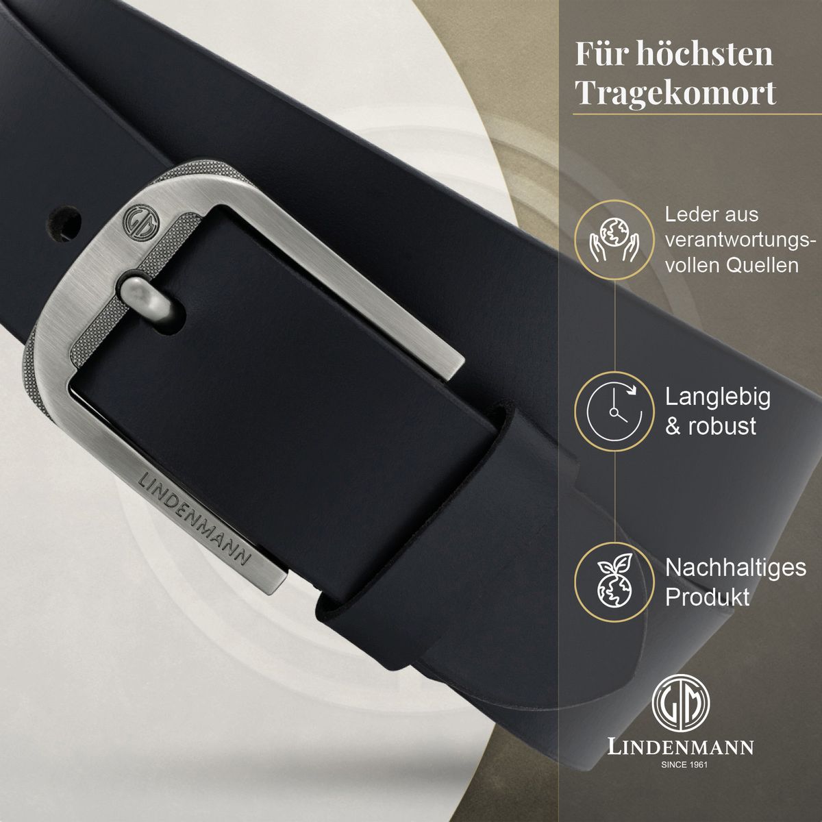 LINDENMANN Ledergürtel Jeans Herren schwarz