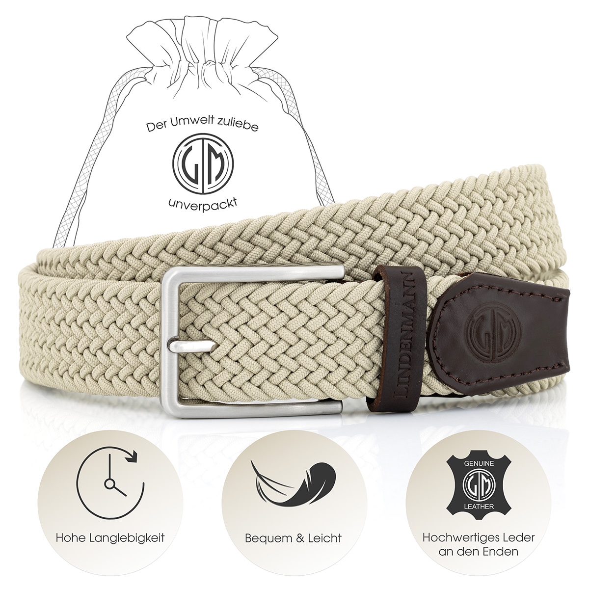 LINDENMANN Flechtgürtel Herren beige