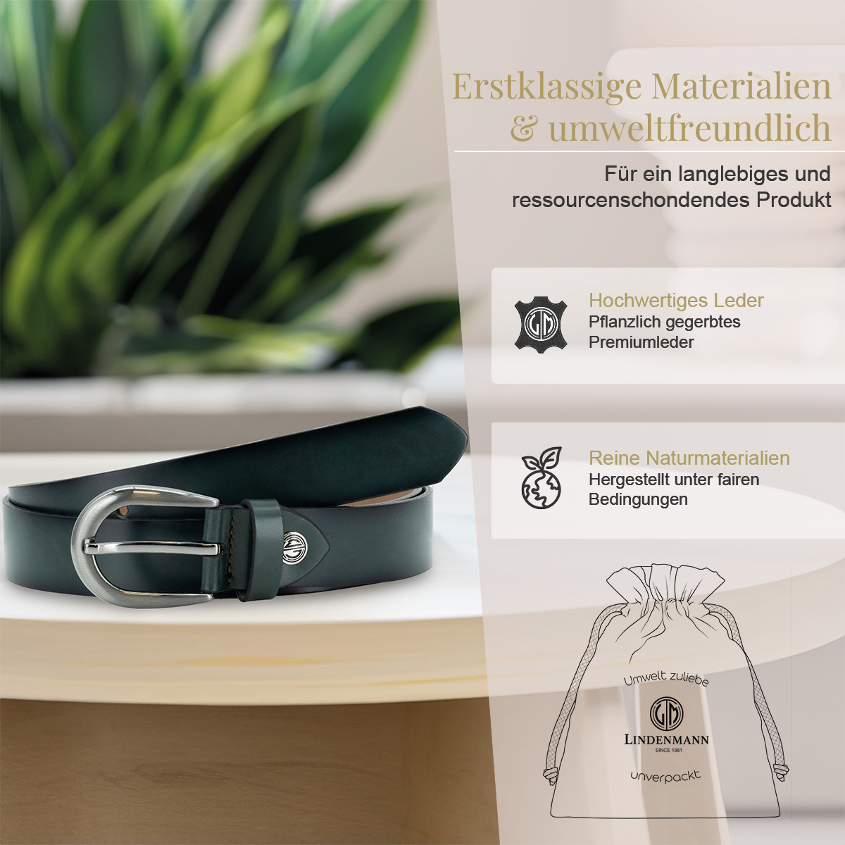 LINDENMANN Rindsleder Damengürtel Dunkelgrün