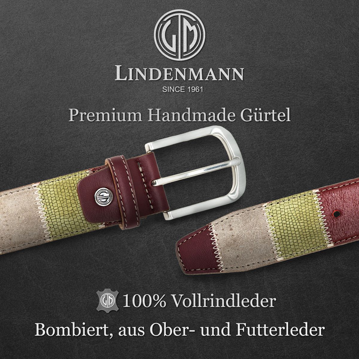 LINDENMANN Herrengürtel Jeans grün/braun/rot