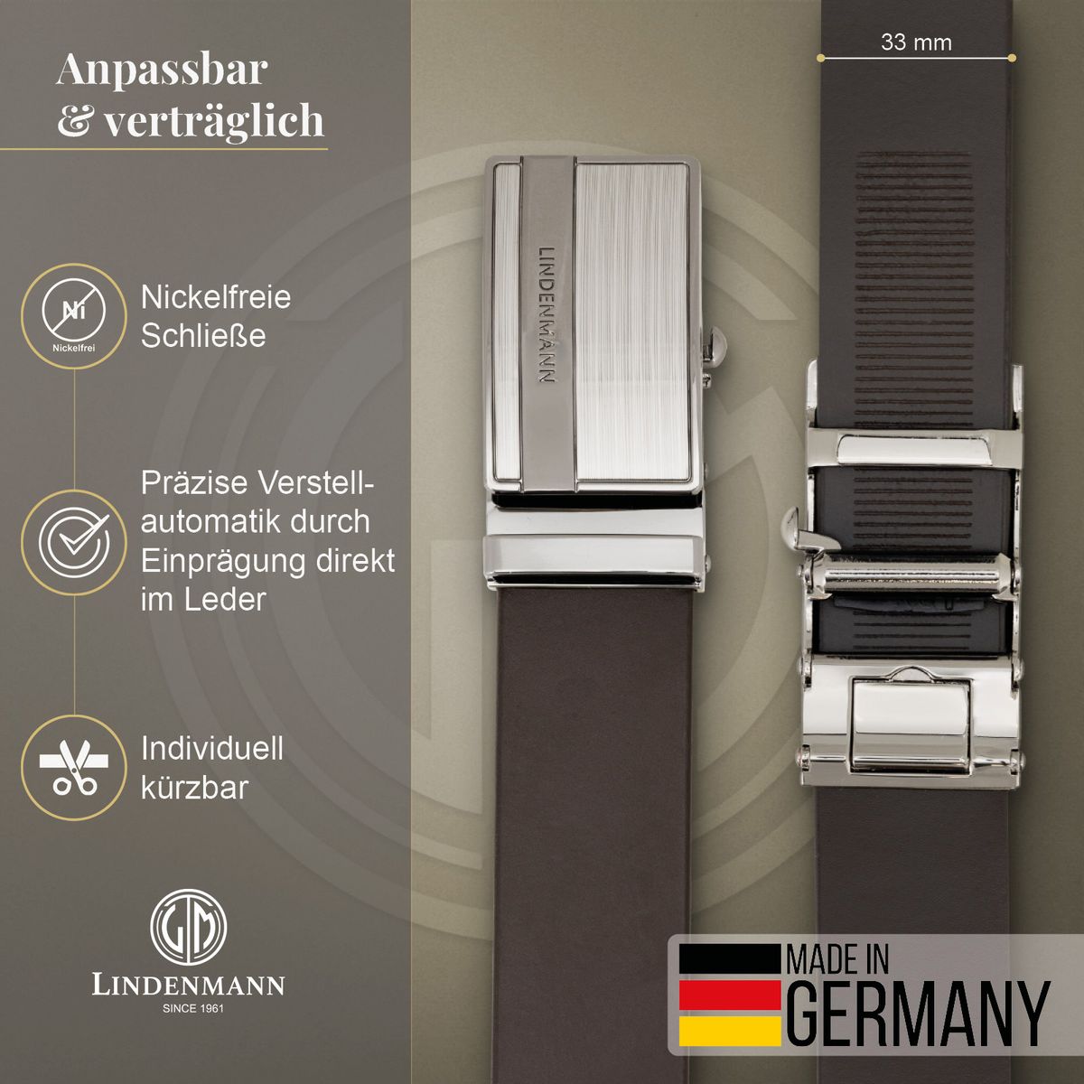 LINDENMANN Ledergürtel Automatikgürtel Herren braun
