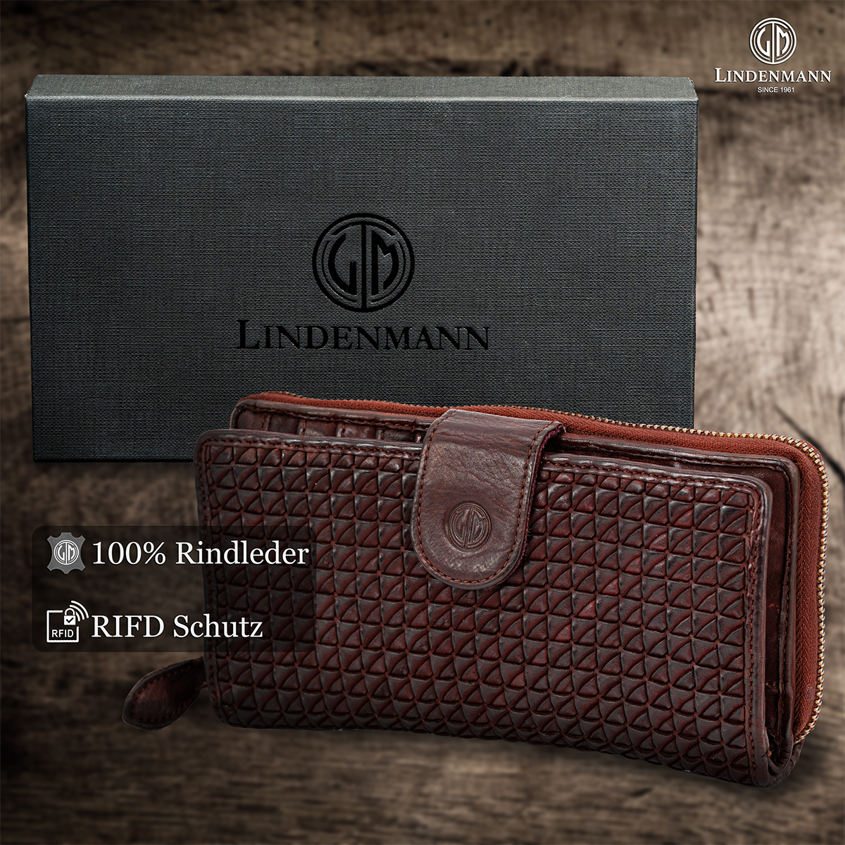 LINDENMANN Damen Leder Geldbeutel braun LINDENMANN Damen Leder Portemonnaie braun