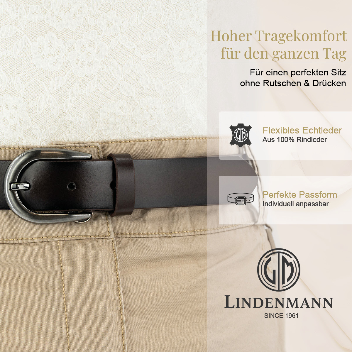 LINDENMANN Rindsleder Damengürtel Schokoladenbraun