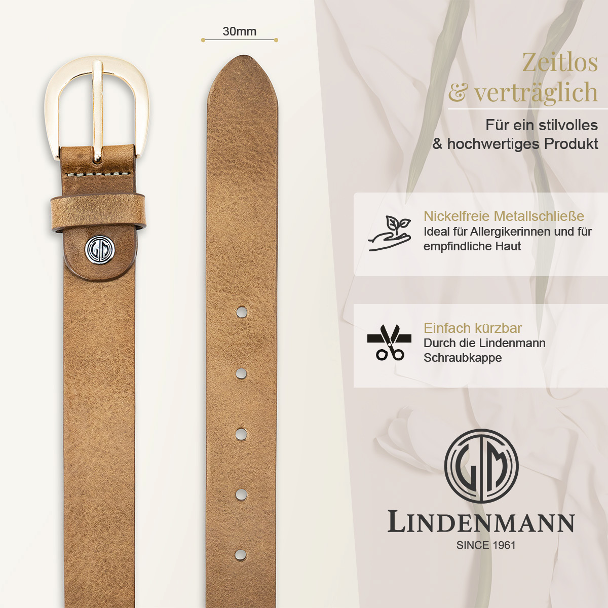 LINDENMANN Vollrindledergürtel Damen taupe