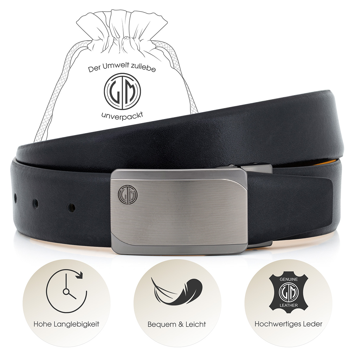 LINDENMANN Ledergürtel Koppelgürtel Herren schwarz