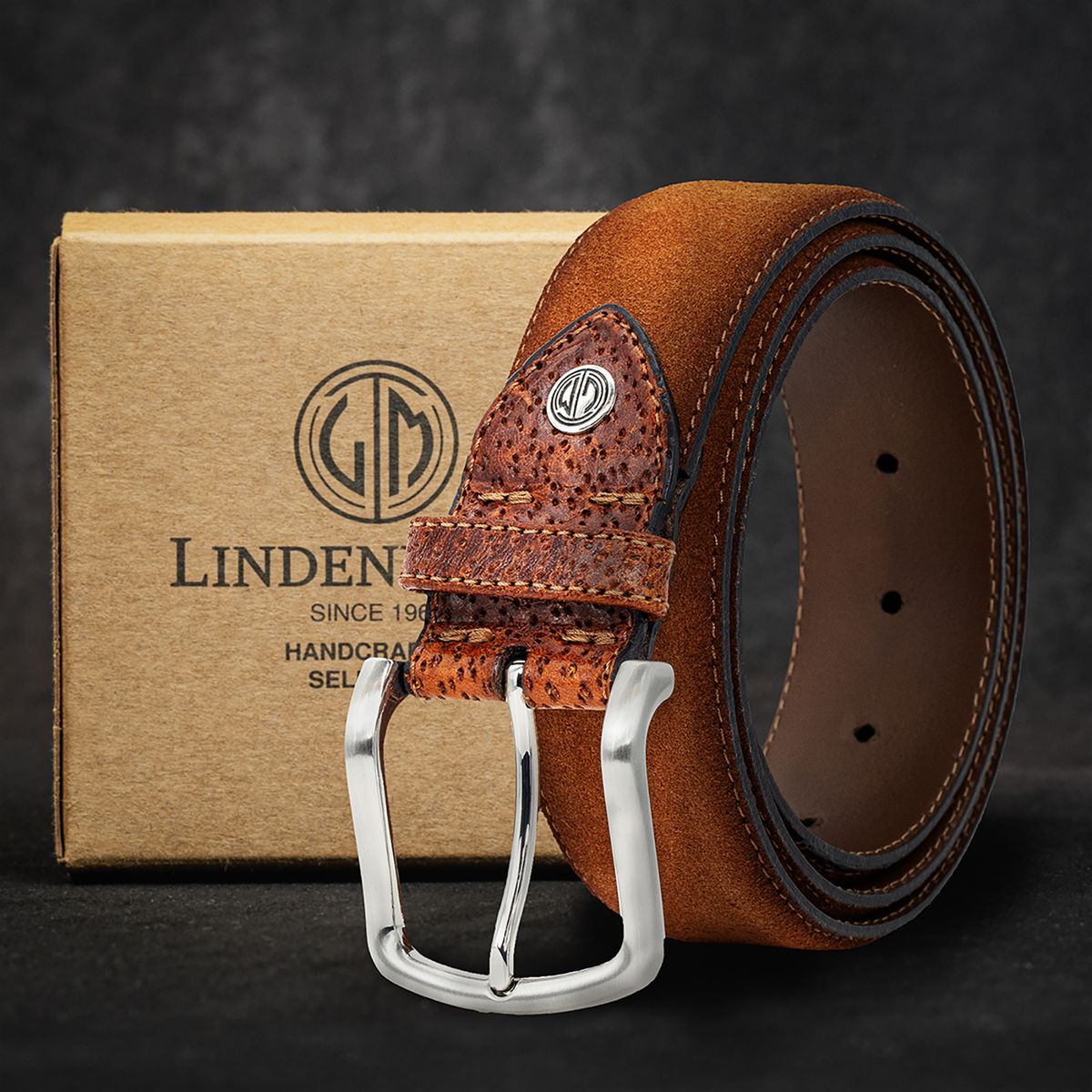 LINDENMANN Herrengürtel Leder cognac