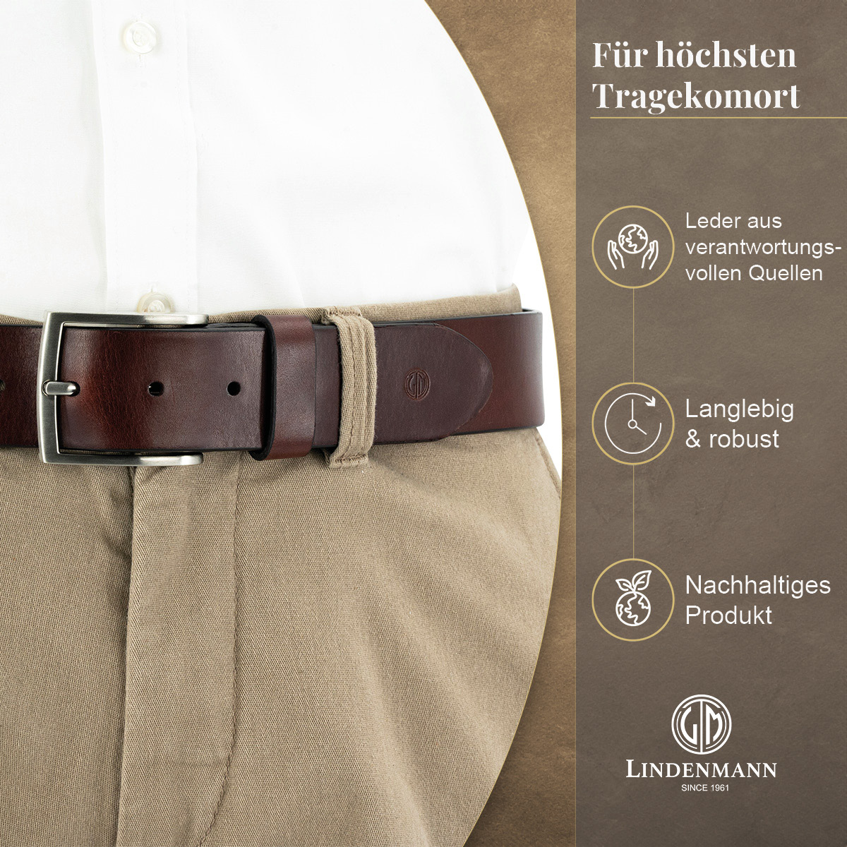 LINDENMANN Vollrindleder Herrengürtel Schokoladenbraun