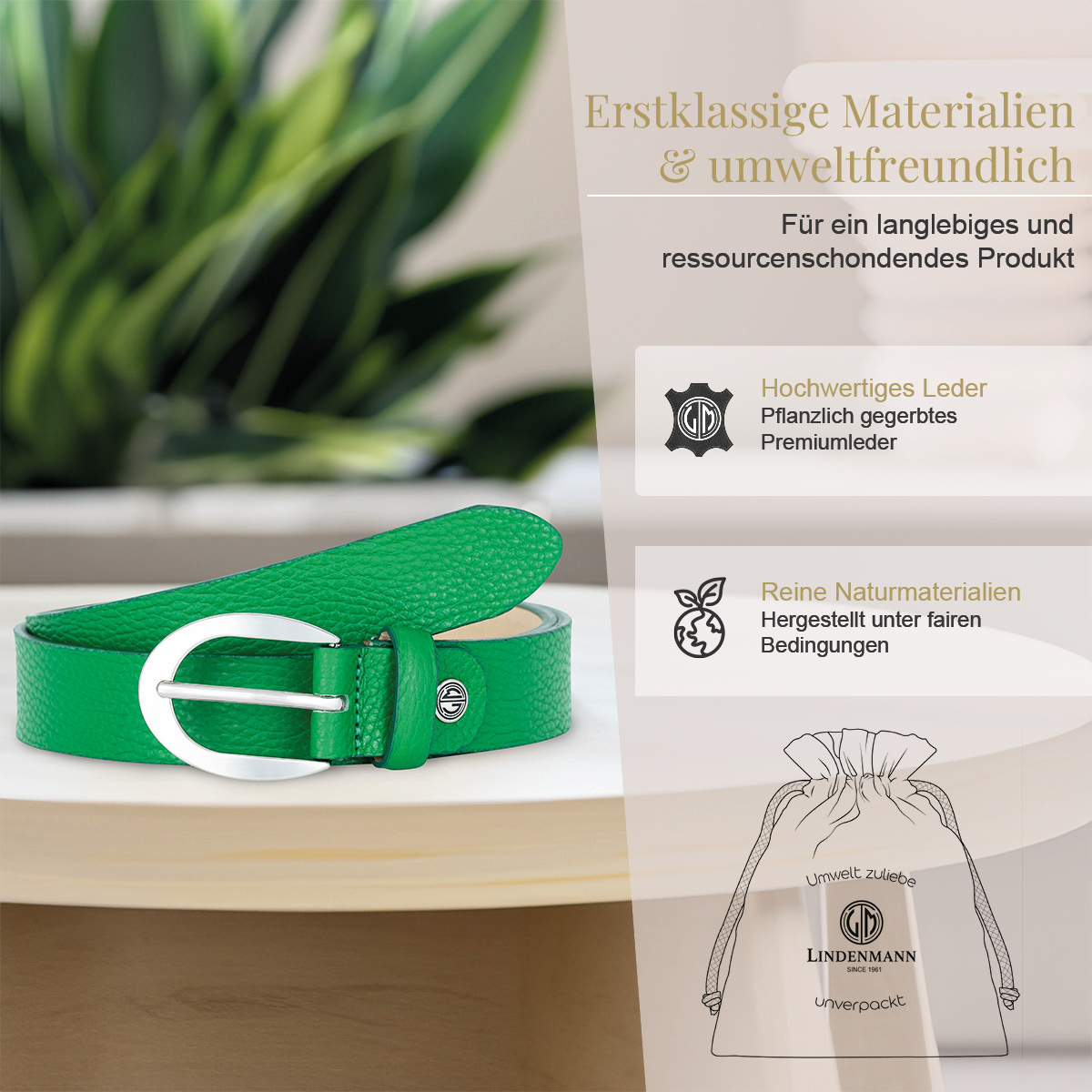 LINDENMANN Vollrindleder Damengürtel Grasgrün