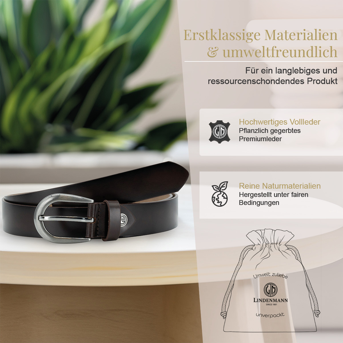 LINDENMANN Rindsleder Damengürtel Schokoladenbraun