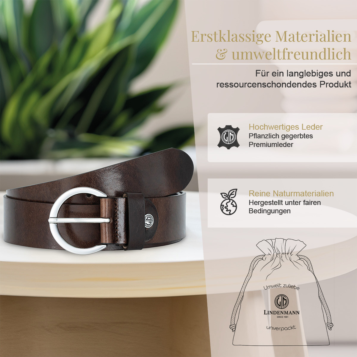 Zubehor, Gürtel, LINDENMANN Vollrindledergürtel Damen braun