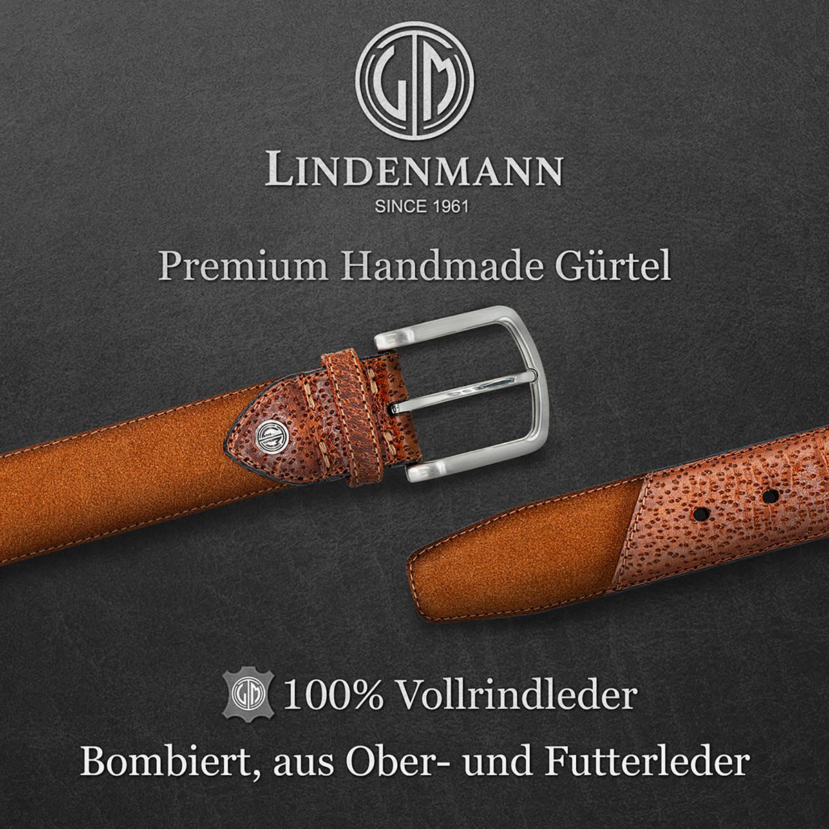 LINDENMANN Herrengürtel Leder cognac